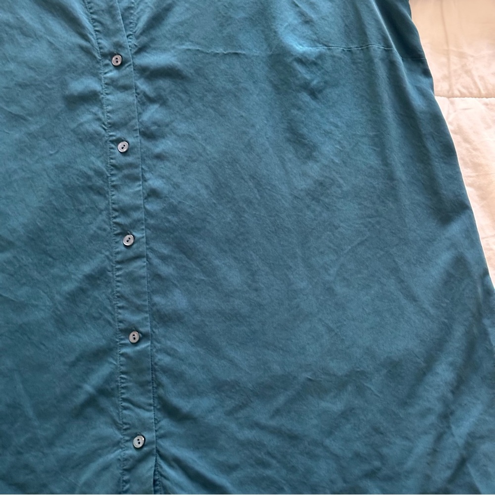 Eileen Fisher Blue Button Down Shirt with Notched Collar - Picture 11 of 13